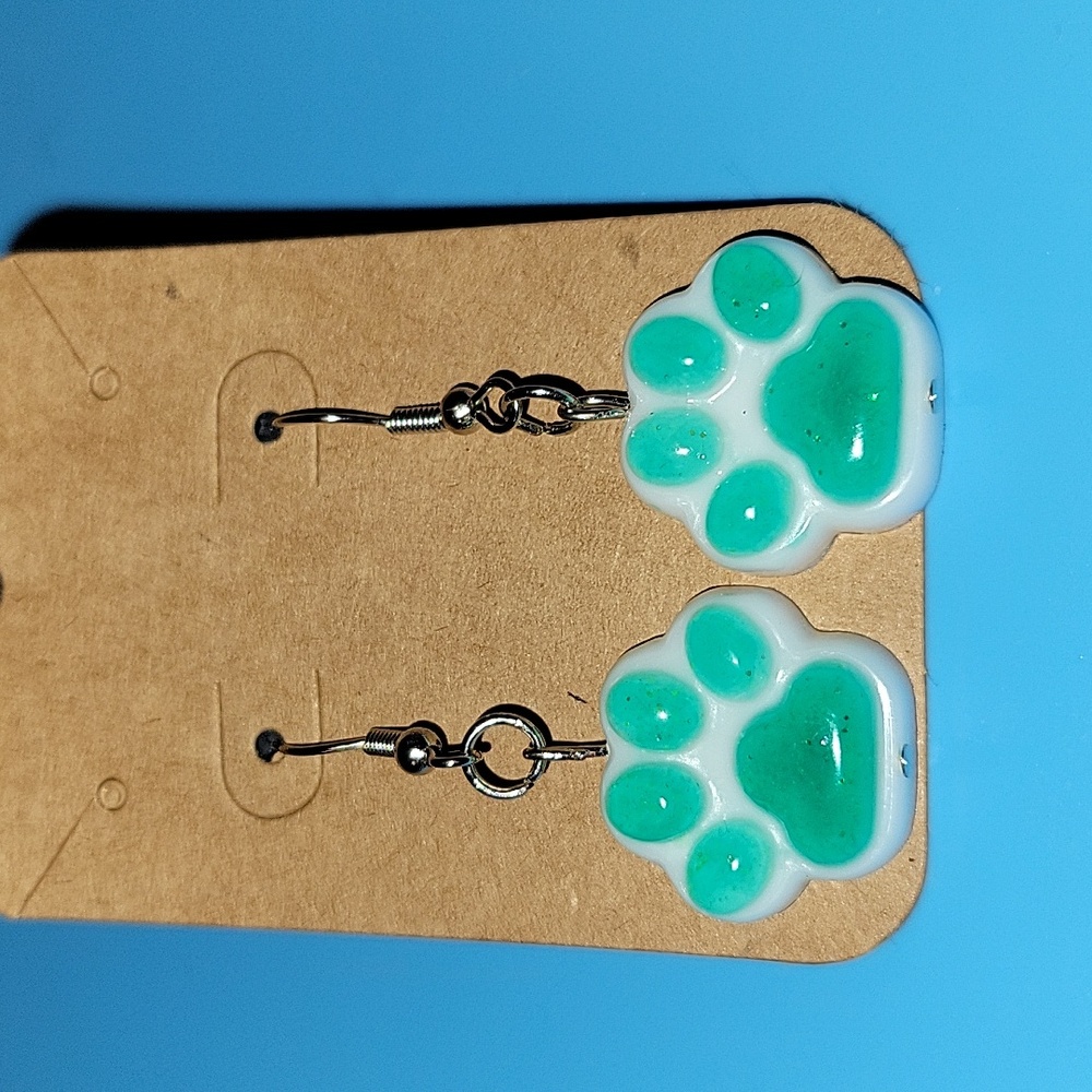 Glossy Glittery Handmade Pawprint Earrings - Picture 2 of 2